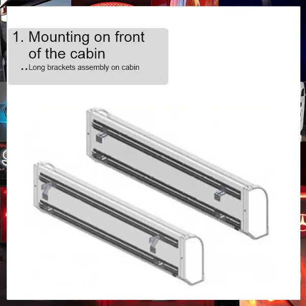 First assembly step showing two long bracket-style rails for the 105x30x15cm Standard Dutch Style Illuminated LED Headboard (White LED) to mount on cabin front.