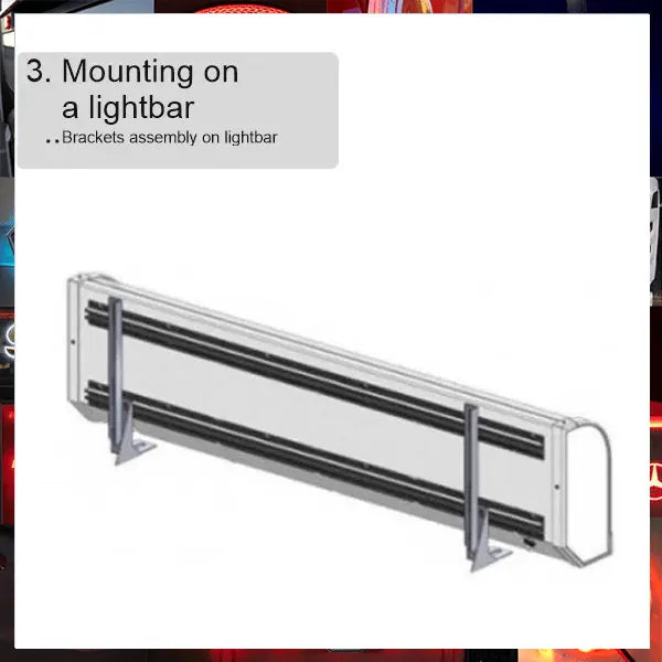 Technical illustration showing the 105x30x15cm Standard Dutch Style Illuminated LED Headboard with L-shaped brackets for mounting on a lightbar.
