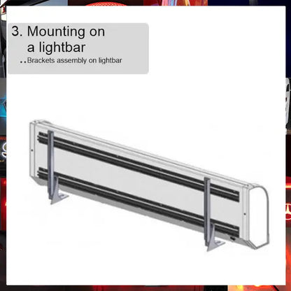 Technical illustration showing the 105x30x15cm Standard Dutch Style Illuminated LED Headboard with L-shaped brackets for mounting on a lightbar.