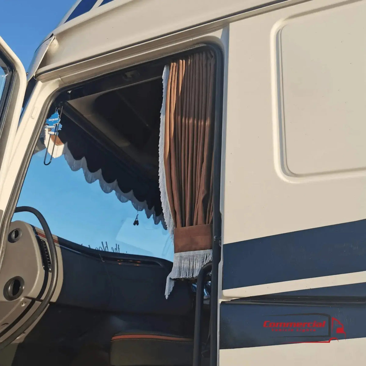 Brown Truck Curtains With Cream Tassel Set Premium Quality Double Lined Universal
