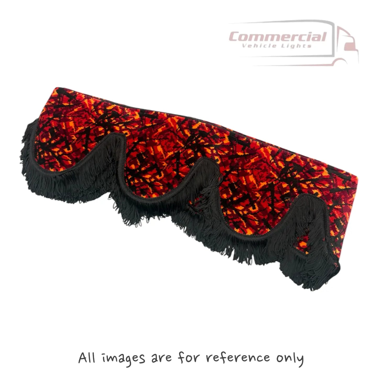 Universal Truck Front Window Pelmet Red Danish Plush Black Tassels