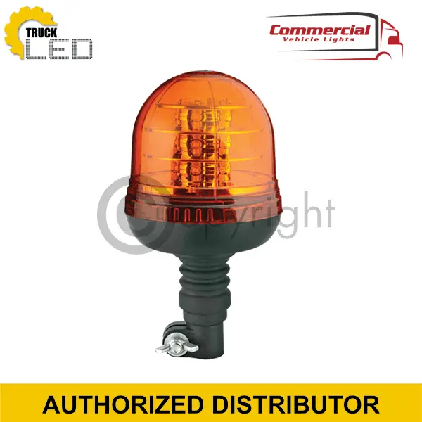 Amber LED Flashing Beacon/Warning Lamp Flexi Din/Pole Mount 12/24v with 18 LEDs, strong ABS plastic, waterproof, shockproof, ideal for commercial vehicles.