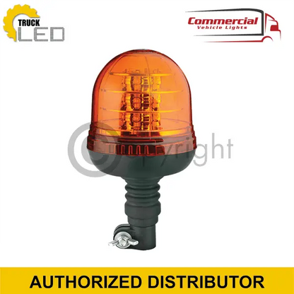 Amber LED Flashing Beacon/Warning Lamp Flexi Din/Pole Mount 12/24v with 18 LEDs, strong ABS plastic, waterproof, shockproof, ideal for commercial vehicles.