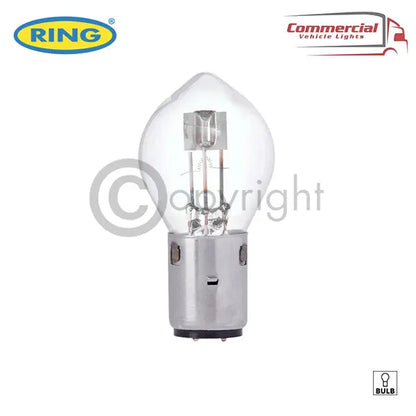 Ring R396 12V 45/40W Ba20d Headlamp Bulb, clear glass, metal BA15 twist-lock base, dual filaments. Suitable for trucks and trailers. Pack of 10 bulbs.