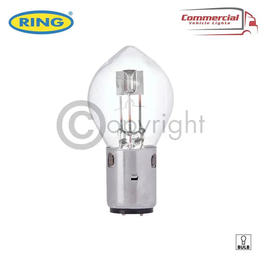 Ring R396 12V 45/40W Ba20d Headlamp Bulb, clear glass, metal BA15 twist-lock base, dual filaments. Suitable for trucks and trailers. Pack of 10 bulbs.