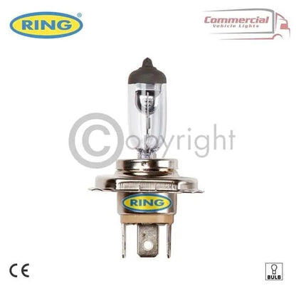 Ring R475 H4 70W 24V halogen headlamp bulb, set of 10, designed for 24V vehicles, offering strong, bright light; suitable for trucks and trailers.