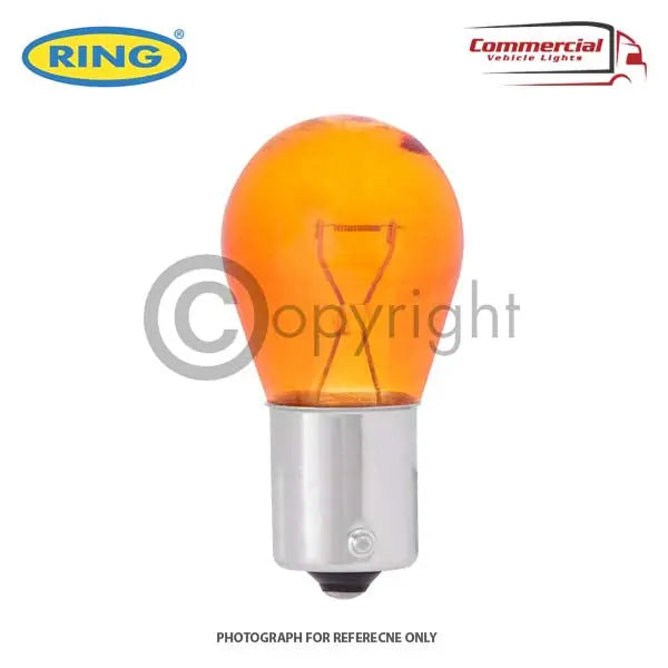 Ring R588 Standard Indicator Amber Bulb 12V 21W BA15s, glass material, single-contact bayonet base, for commercial vehicle signal/marker lights, 10-pack, Ring logo visible.