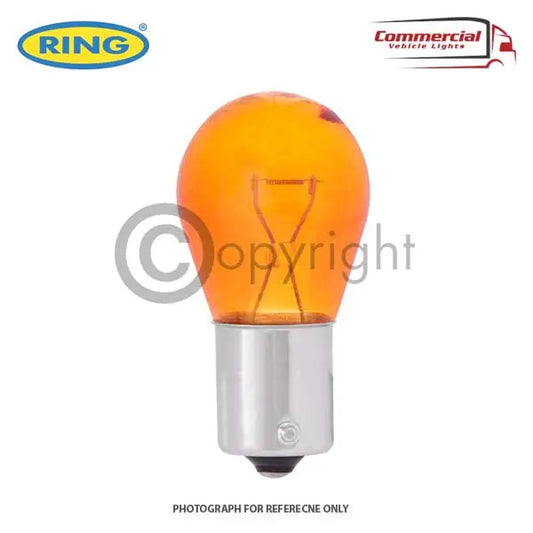 Ring R588 Standard Indicator Amber Bulb 12V 21W BA15s, glass material, single-contact bayonet base, for commercial vehicle signal/marker lights, 10-pack, Ring logo visible.