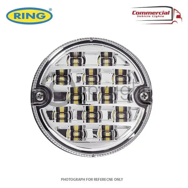 Ring RCV4505 95mm LED Reverse Lamp with clear lens, featuring a grid of LED modules, ideal for commercial vehicles.