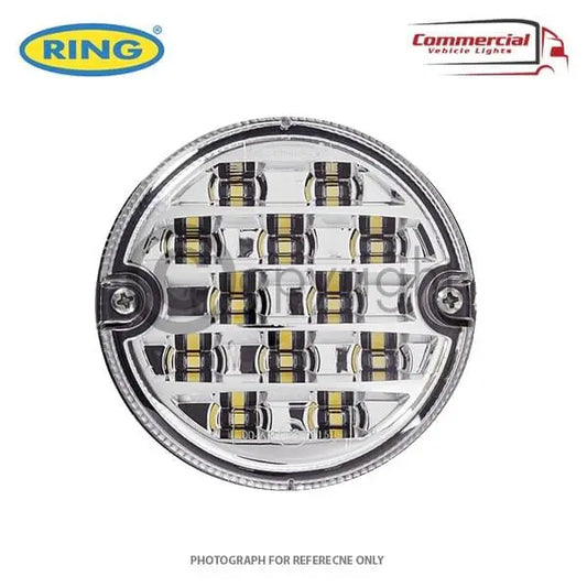 Ring RCV4505 95mm LED Reverse Lamp with clear lens, featuring a grid of LED modules, ideal for commercial vehicles.