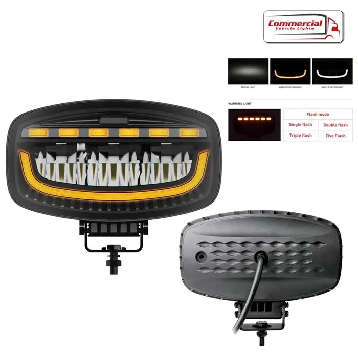 Jumbo LED Driving Spot Light With Dual Colour DRL Light & Amber Warning Strobe Universal