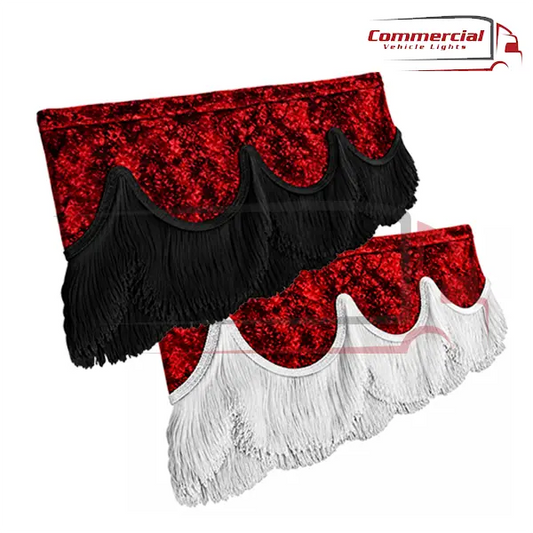 Universal Truck Front Window Pelmet Red Danish Plush Black Tassels Universal