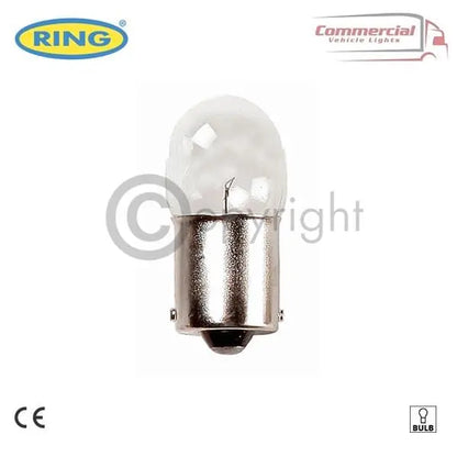 Ring R149 24v 5w Side And Tail Light Bulbs X 10, featuring a clear glass miniature bayonet-base design, suitable for 24V commercial vehicles. Shockproof and waterproof.
