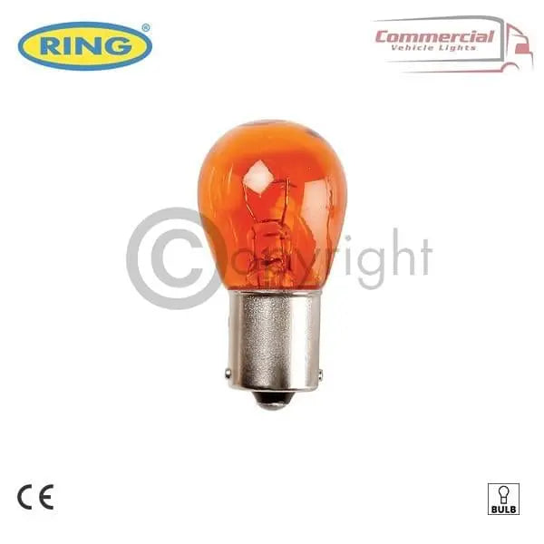 Single amber-orange Ring R347 24v 21w indicator bulb with bayonet base for commercial vehicle turn signals, packaged in sets of ten.