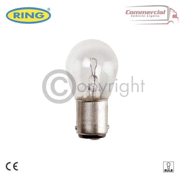 RING R241 24V 21W BRAKE, INDICATOR, REVERSE, FOG BULB x 10, clear miniature incandescent bulb with BA15s metal base, ideal for 24V vehicles.