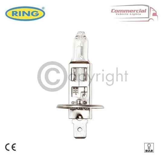 Ring R466 H1 24v 70w Headlight, Worklamp & Beacon Bulbs, set of 10, metal-based, single-filament halogen bulbs for 24V vehicles like trucks and trailers.