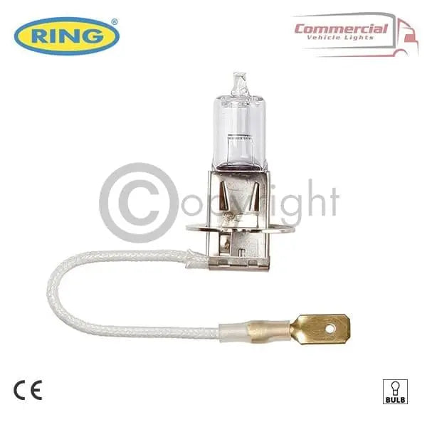 H3 R495 24V 100W Fog-light & Headlight Bulbs x 10 with insulated pigtail lead, spade connector, and CE mark for commercial vehicles.