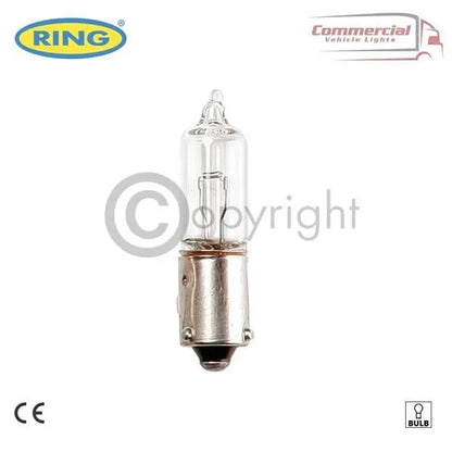Ring R535 24v 21w Miniature Halogen Bulbs X 10, clear glass design, suitable for 24V commercial vehicles, shockproof, waterproof, packaged in a set of ten.