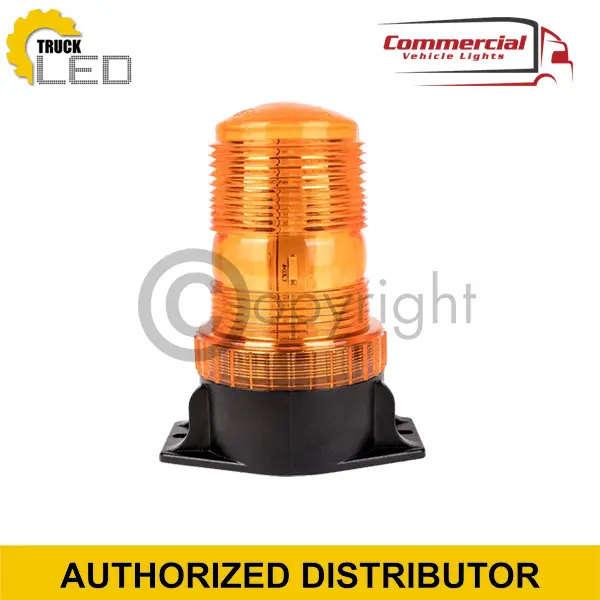 LED Flashing Beacon/Warning Lamp with Screw Base 12/24V, amber light, black base, 30 LEDs, durable ABS plastic, magnetic mount, shockproof, waterproof, ECE approved.