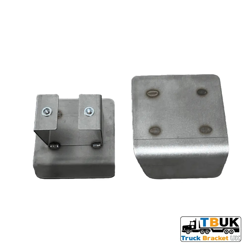 Two galvanized-steel mounting/bracket assemblies for Scania, showcasing Rear Double Light Plug Cover (Stainless Steel), emphasizing durability and seamless fit for truck upgrades.