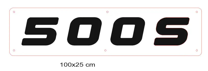 R/S Series Truck Light Board (Scania Compatible) featuring 500 S in black on white with red outline, mounting holes visible on durable MDF and plexiglass.