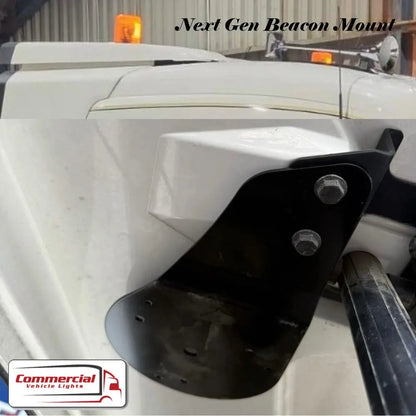 Scania Next Gen Air Kit Beacon Mounts installed on a truck roof, featuring black powder-coated steel, pre-drilled for beacon integration, enhancing vehicle lighting setup.
