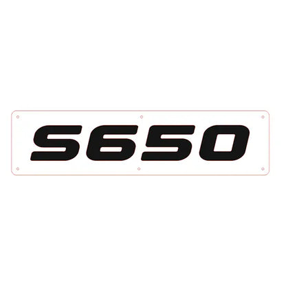 R/S Series Truck Light Board featuring bold “S650” on a white plate, compatible with Scania, made of wood and plexiglass, offering customizable LED lighting.