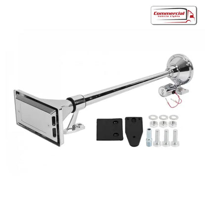 Rectangle End Air Horn, Chrome, 120dB, (25 Inch 63cm) 12v/24v Horn-Tech