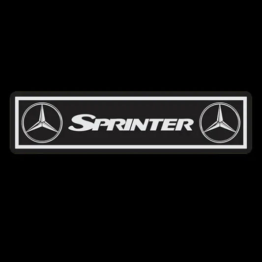 Mercedes Sprinter Interior LED Mirror, featuring a black badge with SPRINTER text and Mercedes-Benz logos, perfect for 12v vehicles. Comes with RGB remote-controlled lighting.