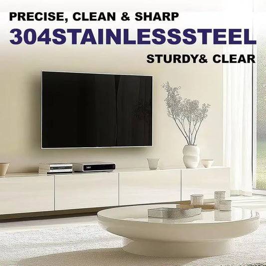 24 Pack Universal TV Mounting Hardware Kit showcased in a minimalist living room with mounted TV, emphasizing sturdy stainless steel screws compatible with various TV sizes.