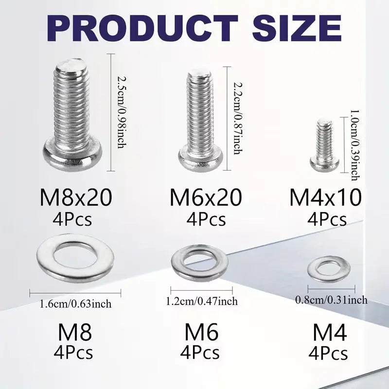 MAN TGX/TGS Over Door TV Mounting Bracket shown with M8, M6, and M4 machine screws and washers, designed for easy installation and secure TV placement in vehicle cabs.