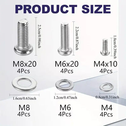 MAN TGX/TGS Over Door TV Mounting Bracket shown with M8, M6, and M4 machine screws and washers, designed for easy installation and secure TV placement in vehicle cabs.