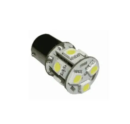 24v Premium LED Single Contact Interior/Tail Light Bulb, featuring 8 SMD LEDs for BA15s sockets, ideal for automotive tail, brake, or turn-signal lighting. Pack of 2 bulbs.