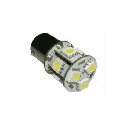 24v Premium LED Single Contact Interior/Tail Light Bulb, featuring 8 SMD LEDs for BA15s sockets, ideal for automotive tail, brake, or turn-signal lighting. Pack of 2 bulbs.