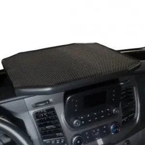 FORD TRANSIT LED Dash Table (2018-23) featuring a textured anti-slip mat on the center stack, designed to secure items while driving.
