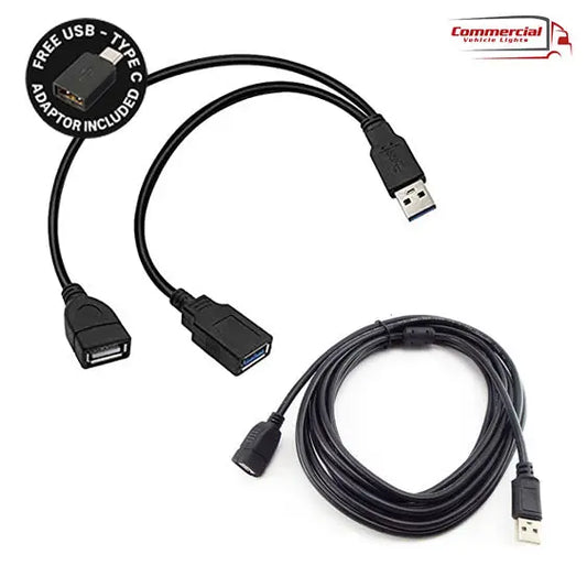 Poppy Dash Table Bundle with USB extension cables, Y-cable, free USB-C adapter, and accessories for discreetly connecting air fresheners in vehicles.