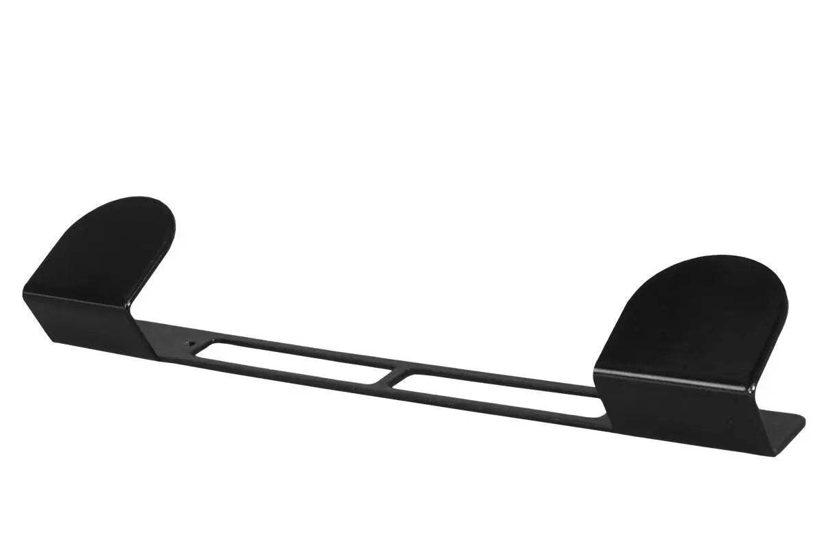 Double Poppy Window Holder, a black powder-coated metal bar with two hooks, designed to hold two air fresheners securely under a desk or shelf.