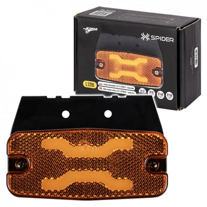 X-SPIDER LED Marker Light and Indicator by Kamar, amber lens, black bracket, retail box, IP67-rated, 12 LEDs, 12/24V, dual function, vertical/horizontal mount.