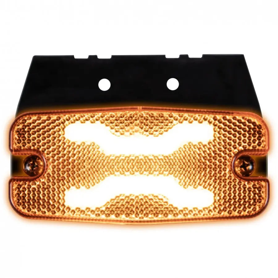 X-SPIDER LED Marker Light with honeycomb-patterned lens, two central bars, and black bracket. Features dual applications, waterproof design, and flexible mounting.