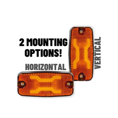 X-SPIDER LED Marker Light and Indicator showing horizontal and vertical orientations, highlighting dual mounting options and textured lens for versatile vehicle use.