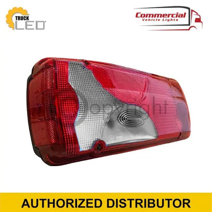 Scania R Series Tail Lights Lens, featuring a red LED module with integrated reflector, branded Truck LED, showcasing its shockproof, waterproof qualities for commercial vehicles.