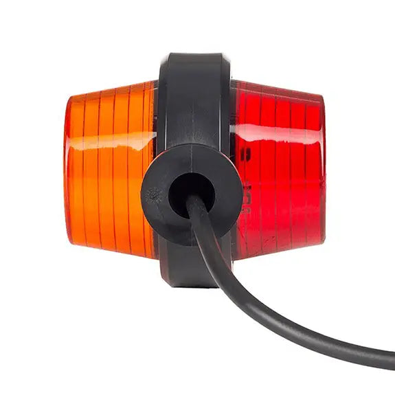 Short Arm Old School LED Marker Light Amber-Red by HorPol, featuring a bi-color design in a durable black housing with an attached electrical cable.