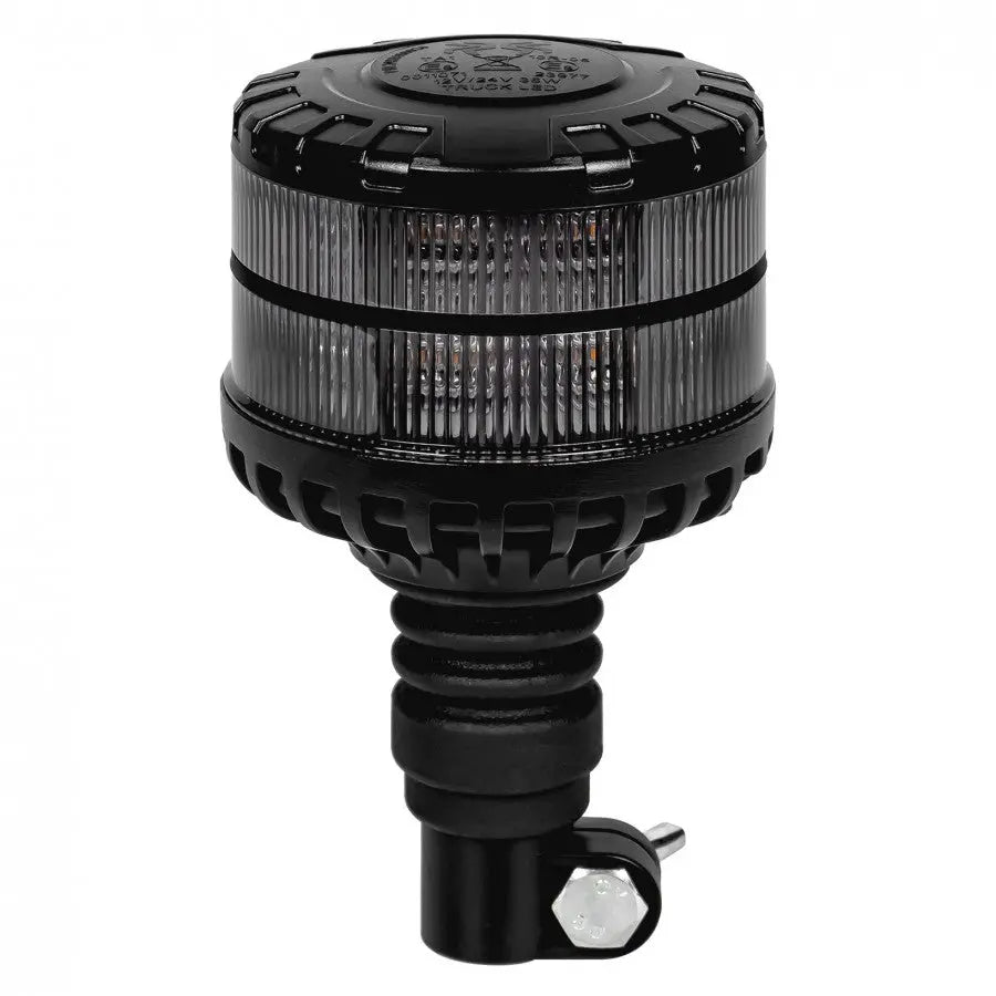 Smoked Warning Beacon LED X-SPIDER with cylindrical ribbed lens, black base, 16 LEDs, magnetic and Flexi-DIN mount options, suitable for vehicles.