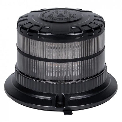 Smoked Warning Beacon LED X-SPIDER with ribbed lens, black housing, features 16 amber LEDs, magnetic/Flexi-DIN mounts, IP69K-rated for trucks and emergency vehicles.